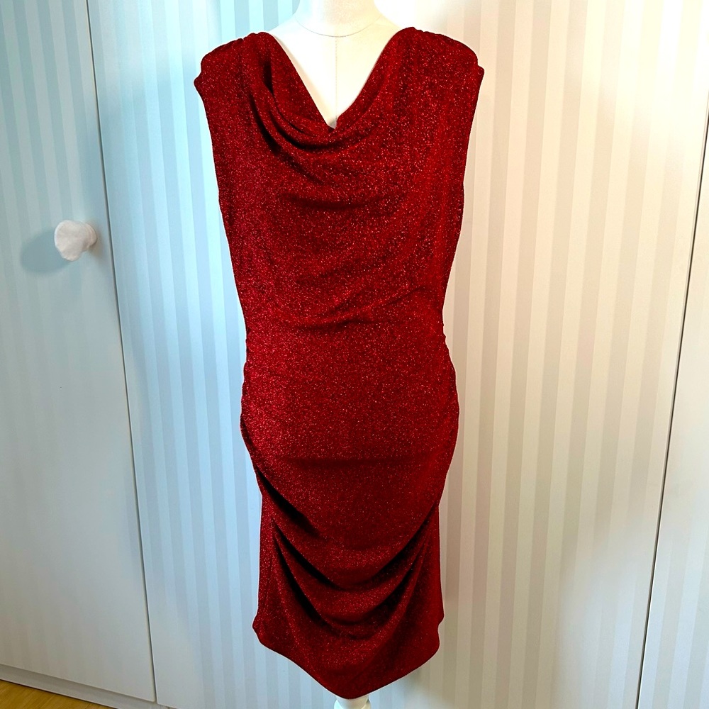 My Bump sparkly red stretch gathered maternity formal sleeveless dress Size M